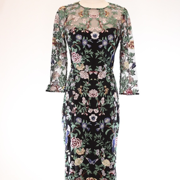 Marchesa Notte Floral Mesh Cocktail Dress, 2 - Picture 1 of 14